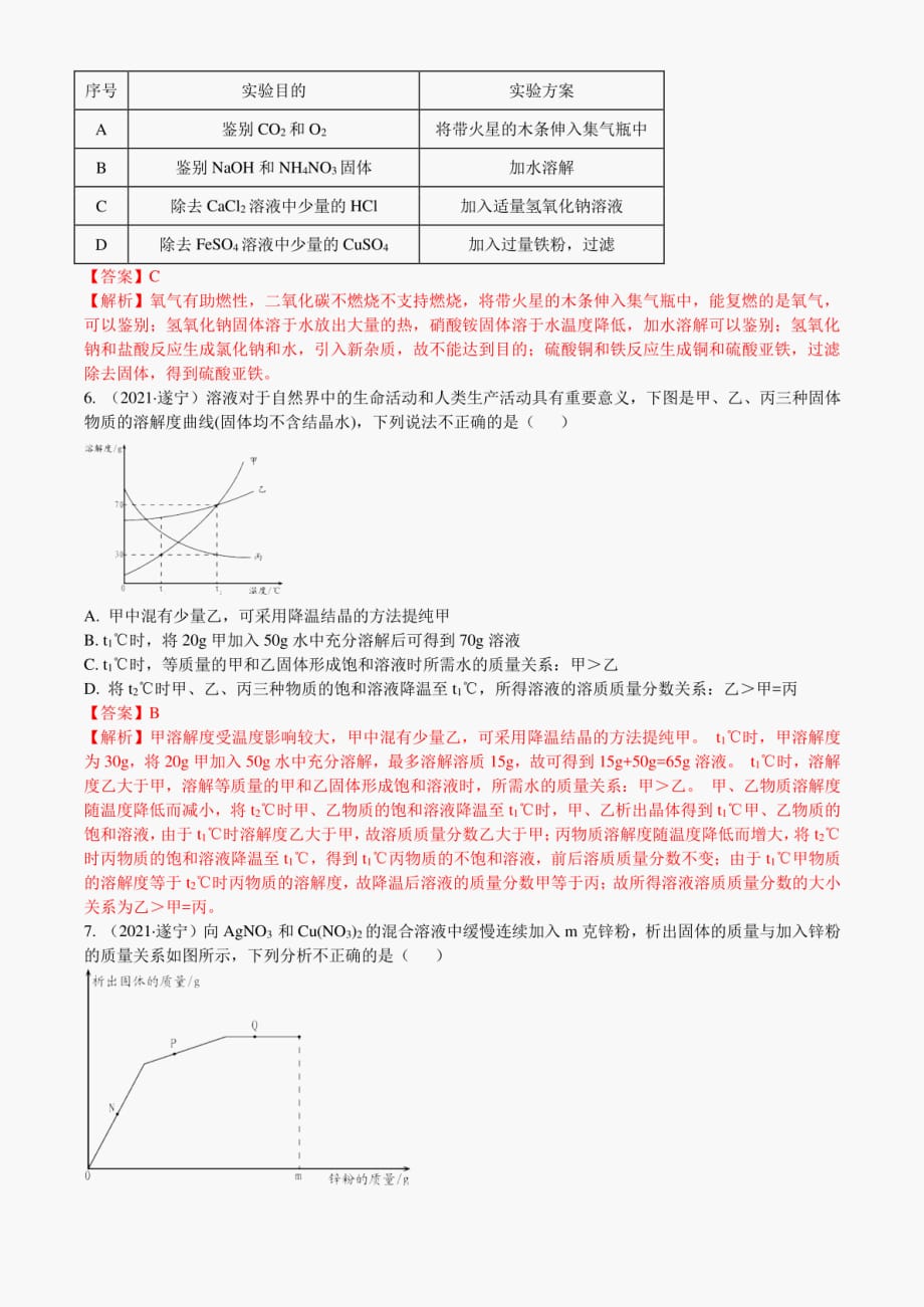 2021四川省遂宁市中考化学真题解析_第2页