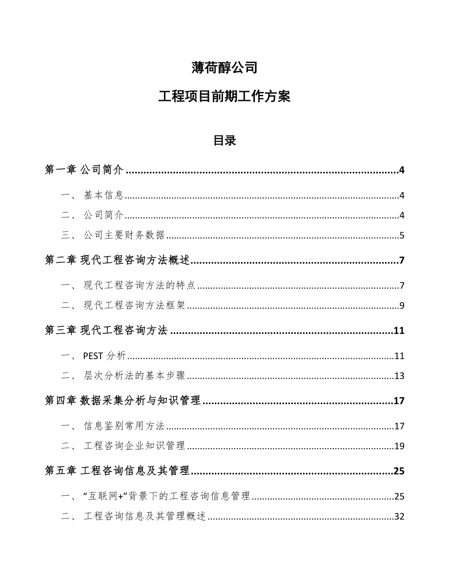 薄荷醇公司工程项目前期工作方案_第1页