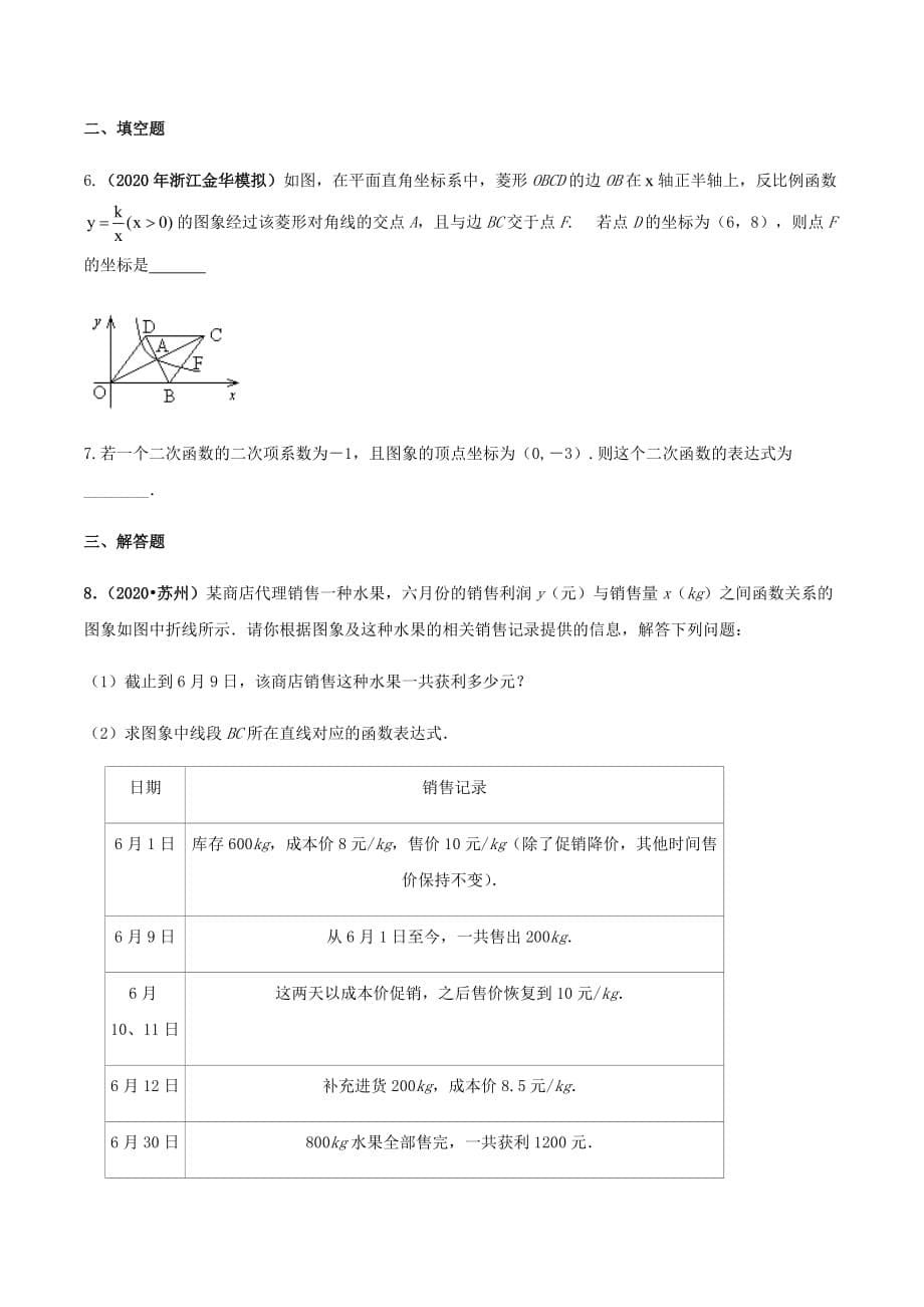 中考数学点对点突破复习特色专题-专题45 待定系数法（原卷版）_第5页