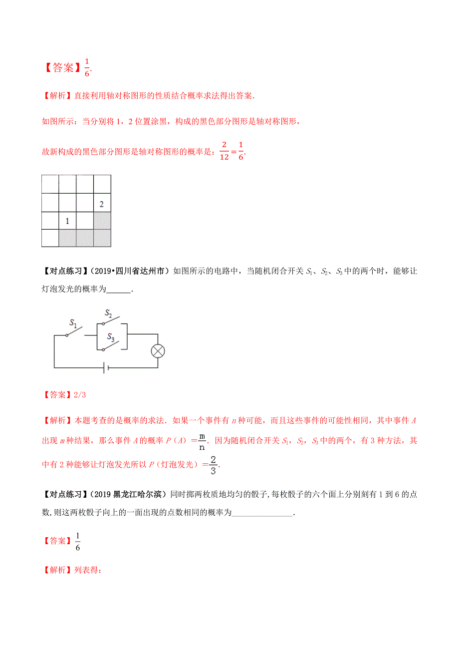 中考数学点对点突破复习特色专题-专题41概率问题（解析版）_第4页