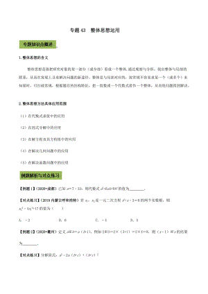 中考数学点对点突破复习特色专题-专题43整体思想运用（原卷版）