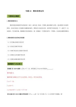 中考数学点对点突破复习特色专题-专题43整体思想运用（解析版）