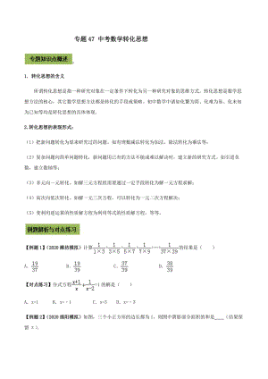 中考数学点对点突破复习特色专题-专题47 中考数学转化思想（原卷版）