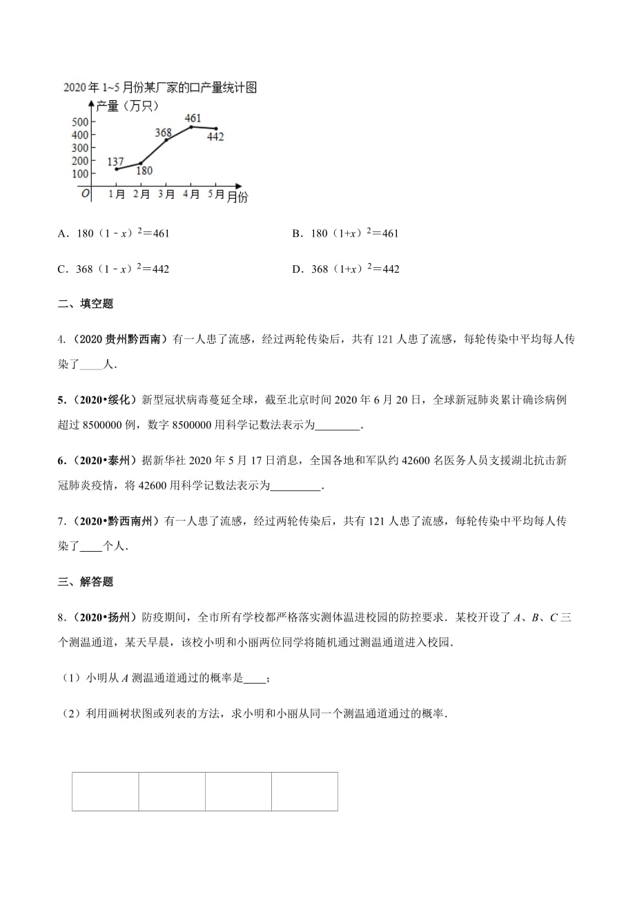 中考数学点对点突破复习特色专题-专题55 新冠疫情中的中考数学（原卷版）_第3页