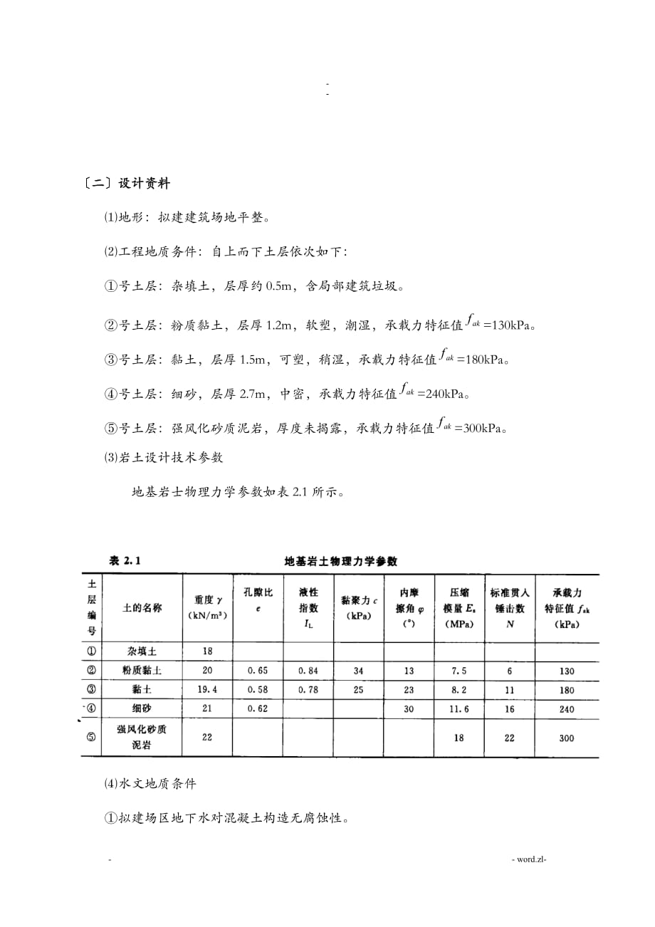 墙下条形基础课程设计报告教师：宋天文_第3页