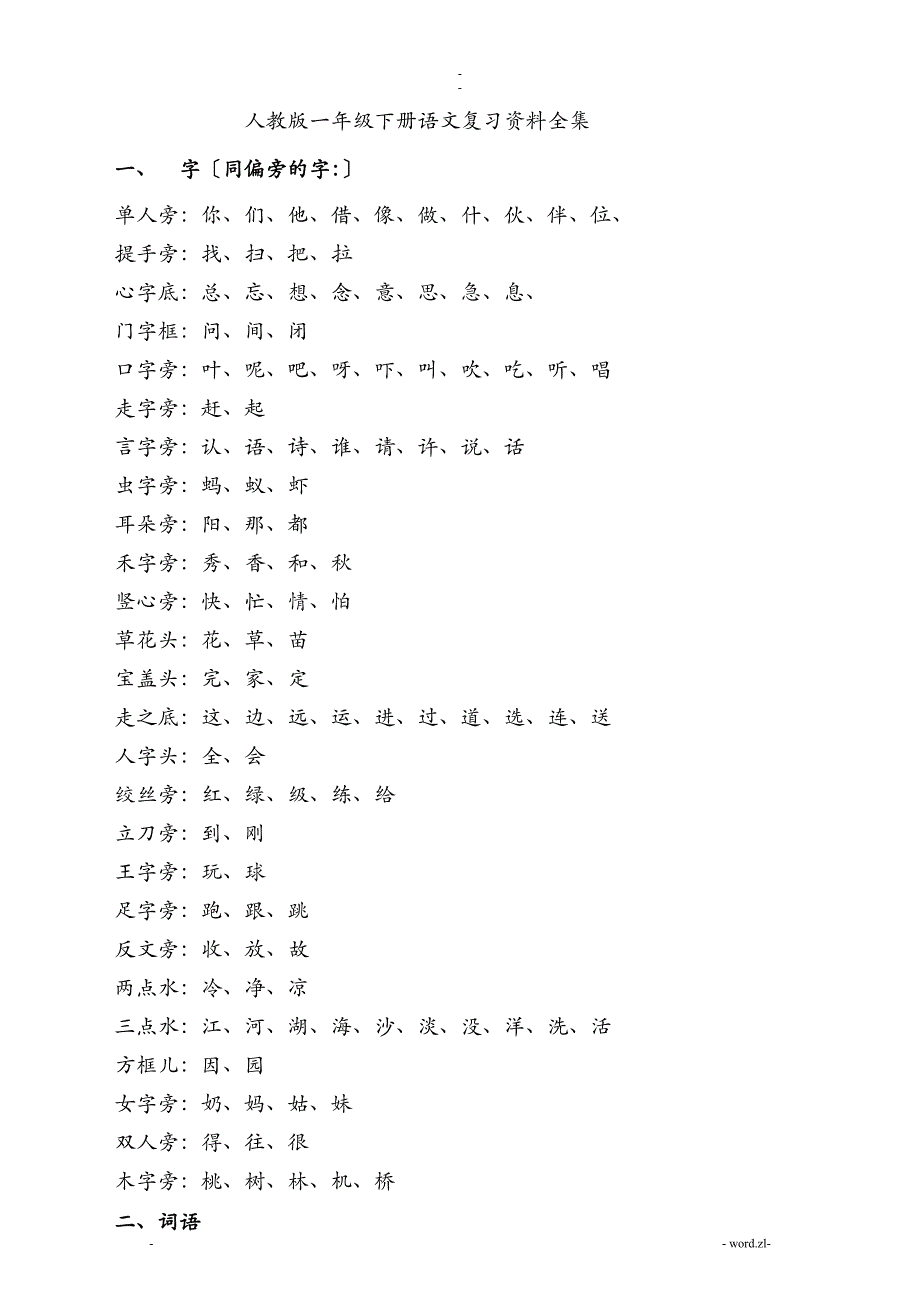 一年级下册语文复习资料全集最新人教版_第1页