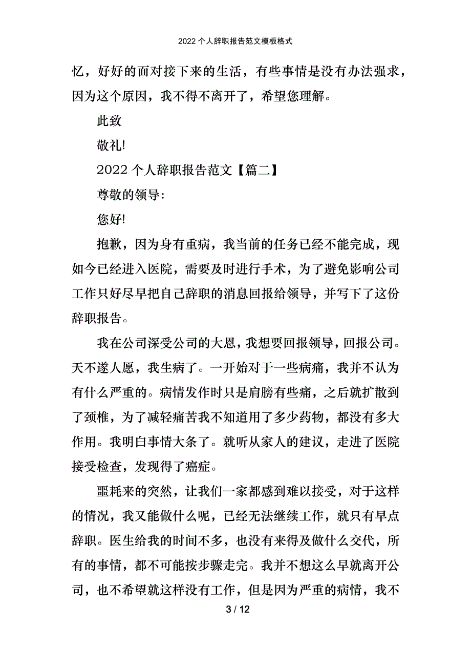 2022个人辞职报告范文模板格式_第3页