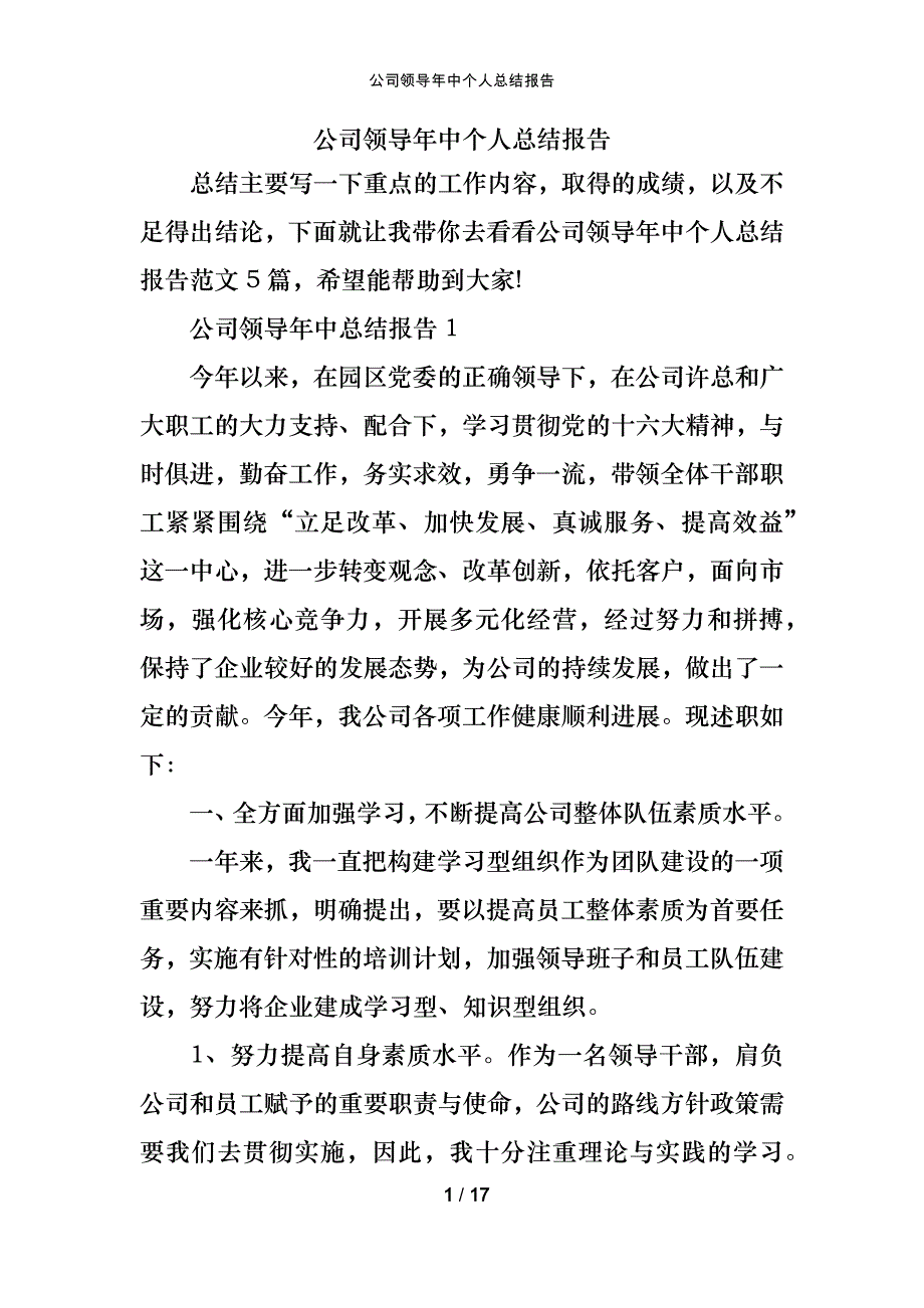 公司领导年中个人总结报告_第1页