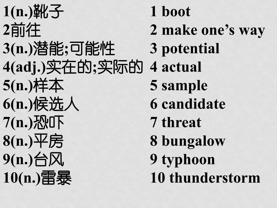 高中英语重点单词和短语课件逐字逐句手工打成人教版第六册U5 the power of nature_第3页