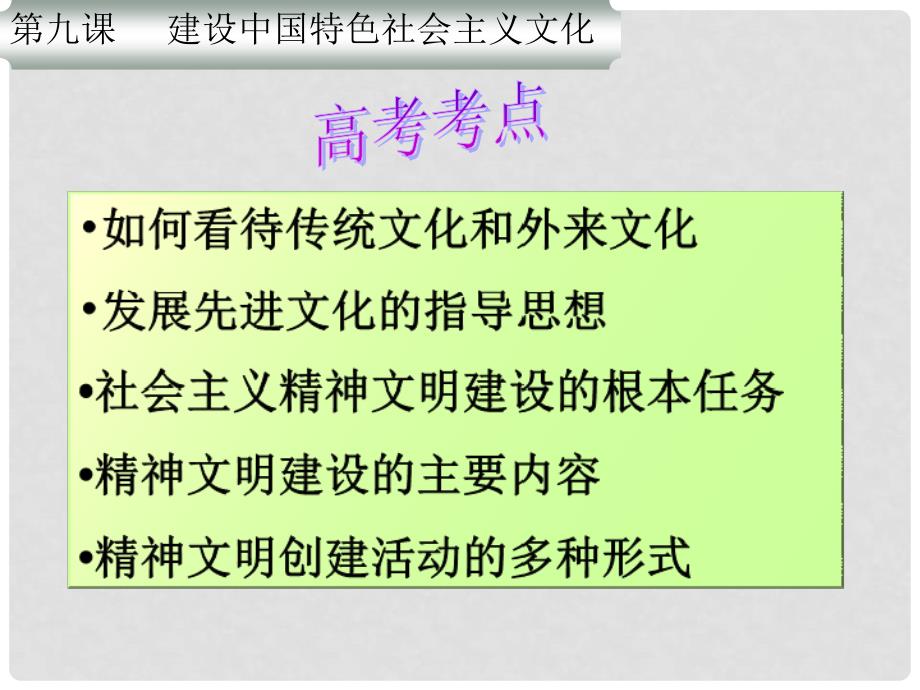 高中政治文化生活：建设中国特色社会主义文化复习 课件2人教版必修3_第1页