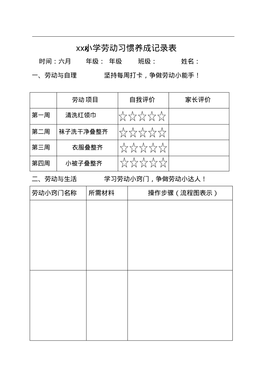 xxx小学劳动习惯养成记录表_第1页