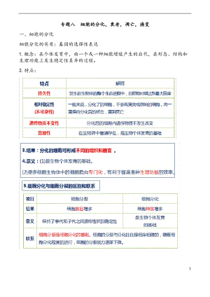 高中生物人教版必修一《细胞的分化,衰老,凋亡》讲义