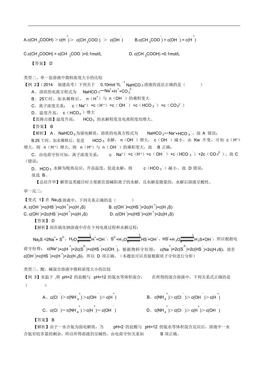 高中化学总复习离子浓度大小比较（精华版）_第5页