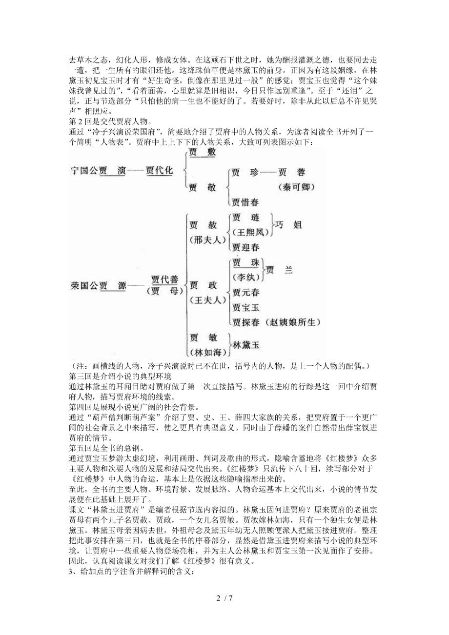 高一语文必修二专题四《林黛玉进贾府》学案Word版_第2页