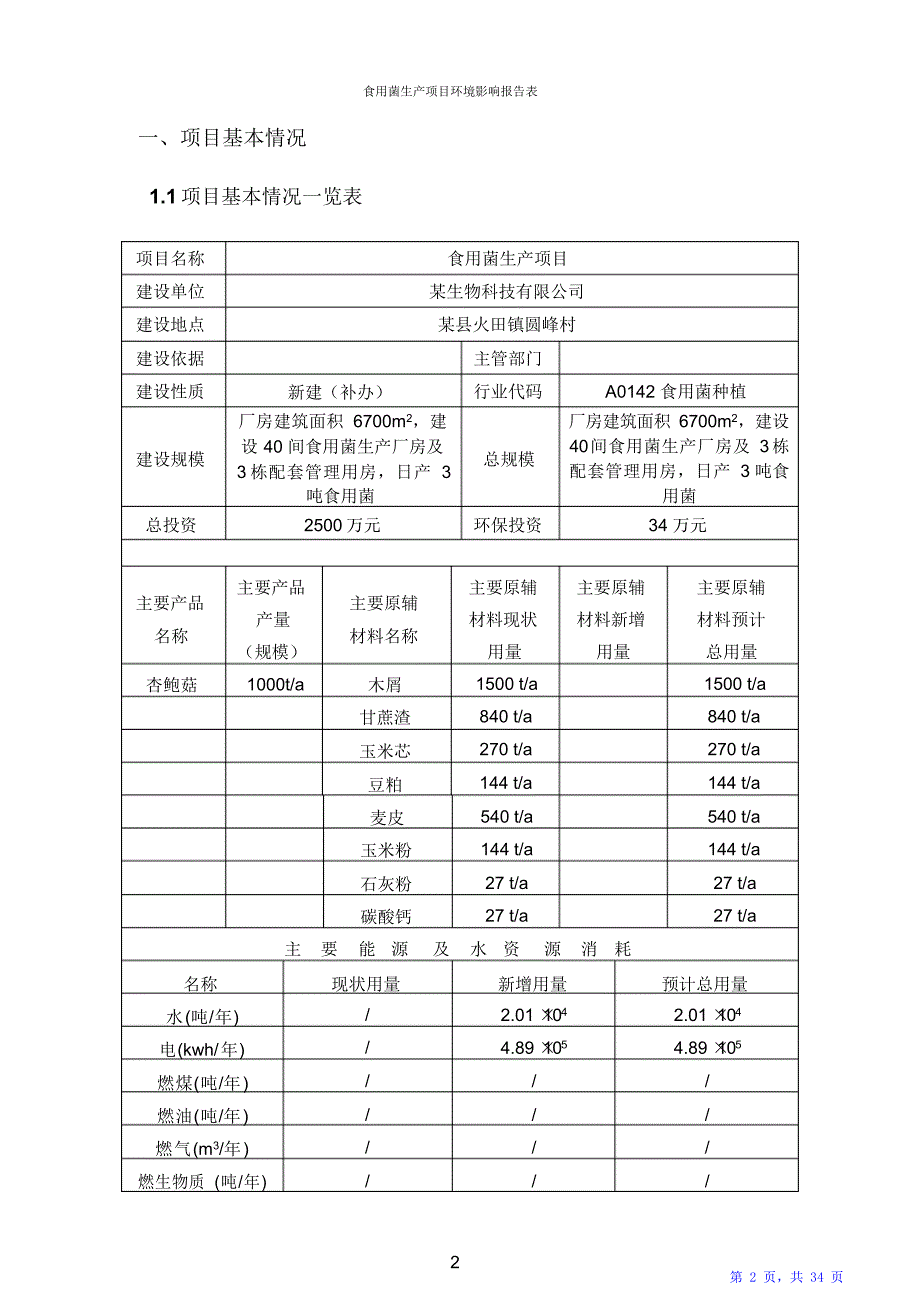 食用菌生产项目环境影响报告表（精华版）_第2页