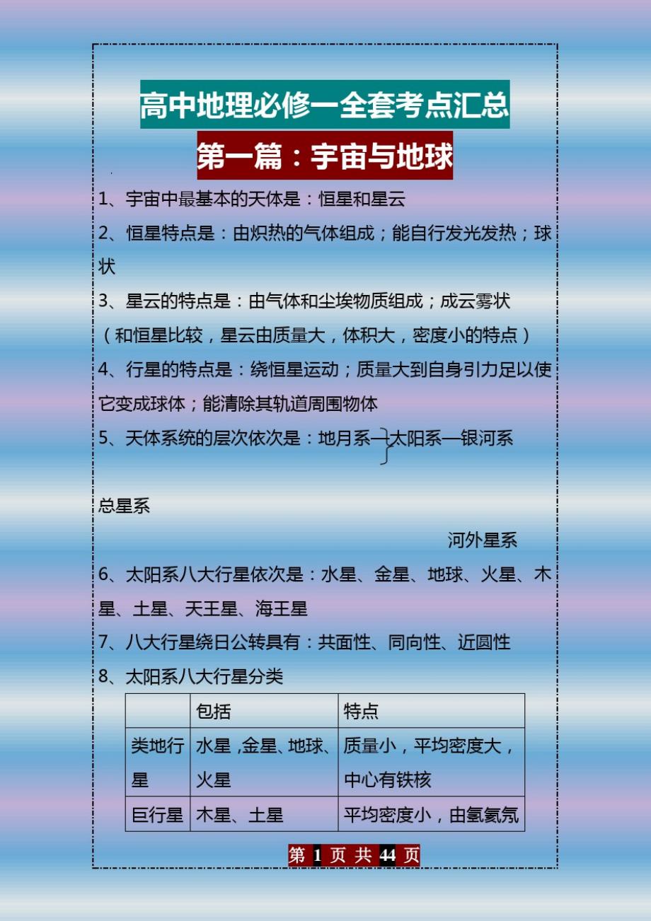 2020年高一地理上册重点知识点_第1页