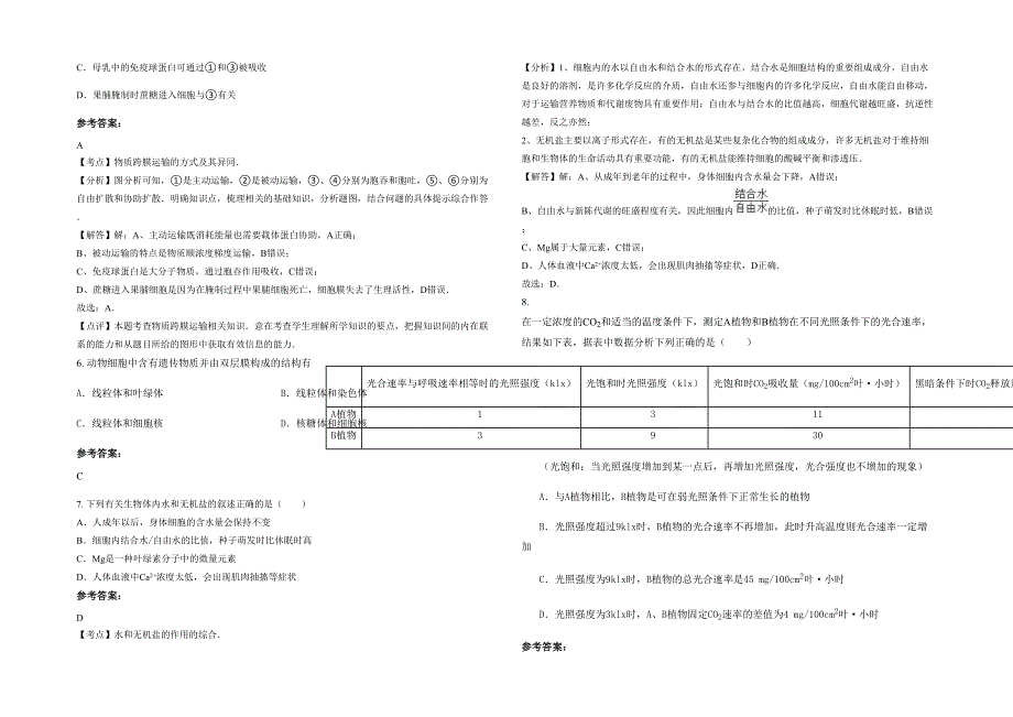 2020-2021学年陕西省汉中市城固县第四中学高一生物月考试题含解析_第2页