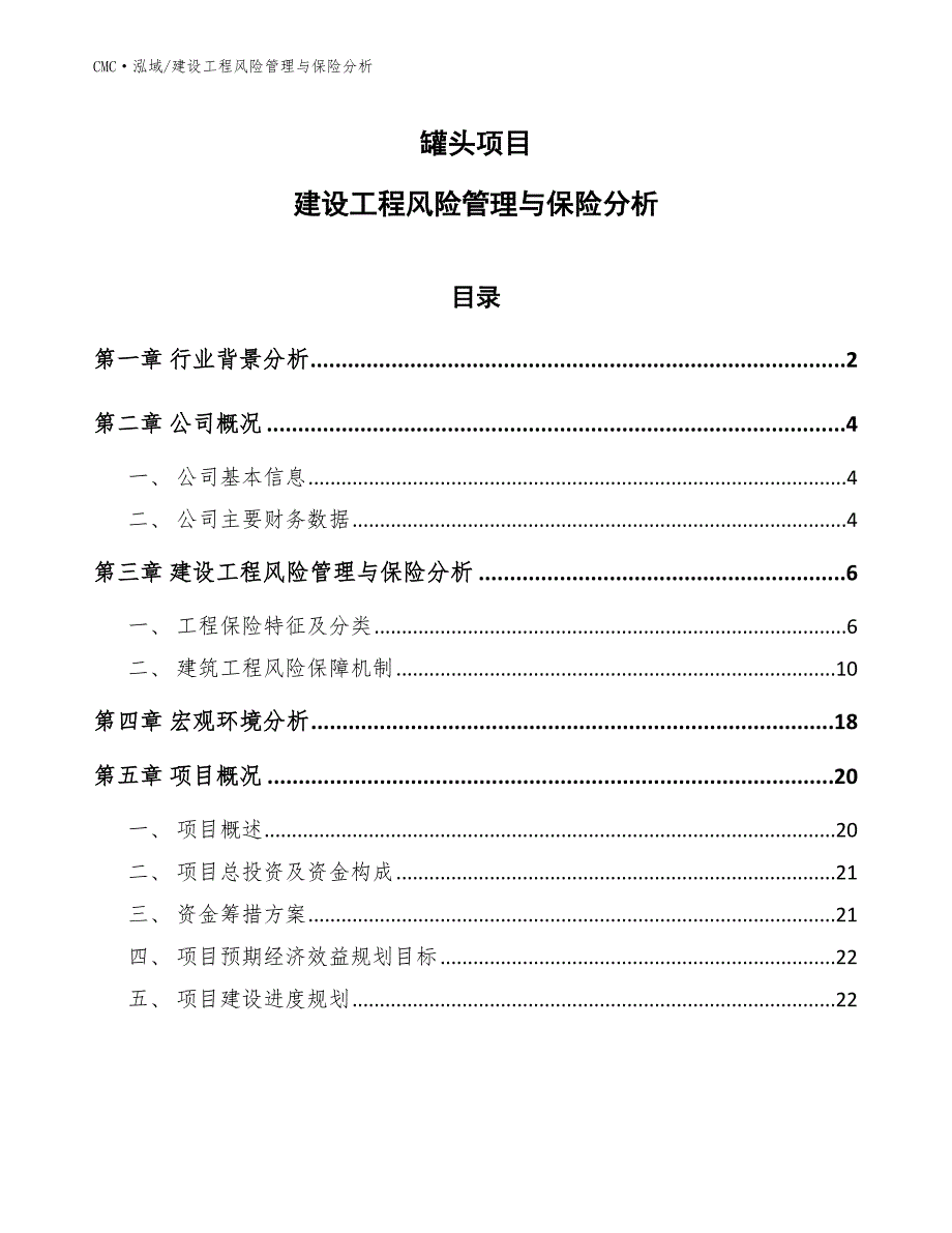 罐头项目建设工程风险管理与保险分析（范文）_第1页