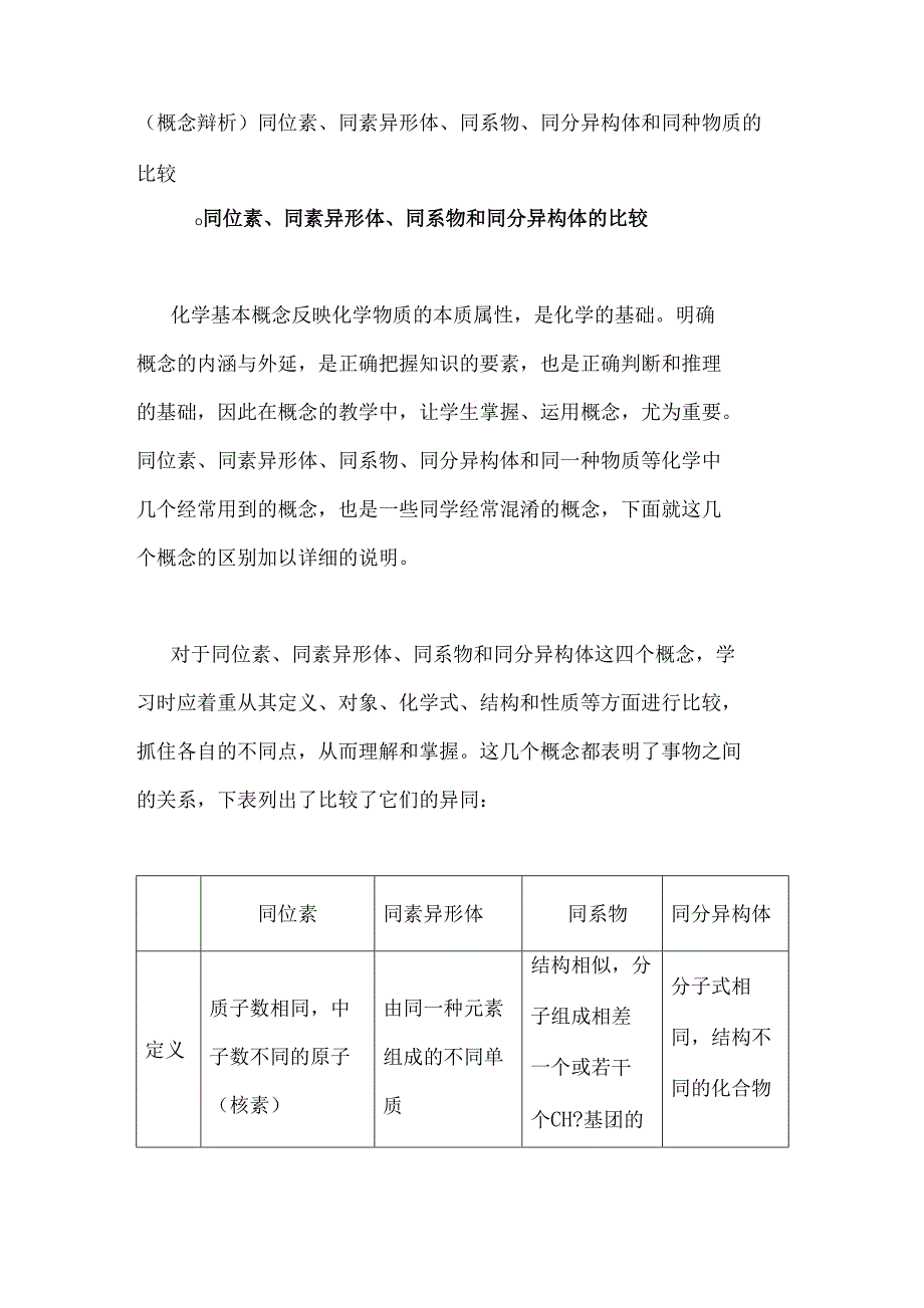 概念辨析同位素同素异形体同系物同分异构体和同种物质的比较_第1页