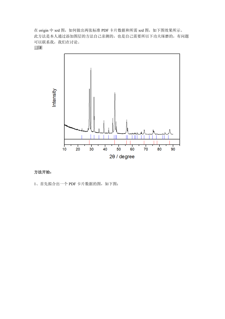 origin中xrd作图,如何将两个标准pdf卡片数据做到一张图中_第1页