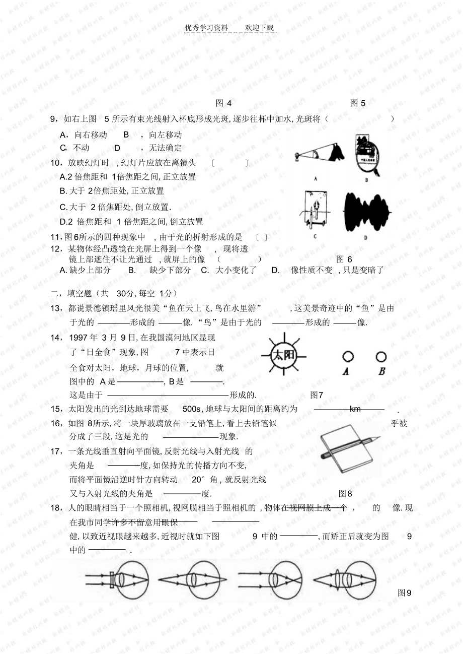 2022年初中物理光学综合测试卷_第2页