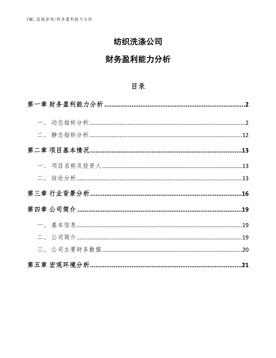 纺织洗涤公司财务盈利能力分析（模板）_第1页