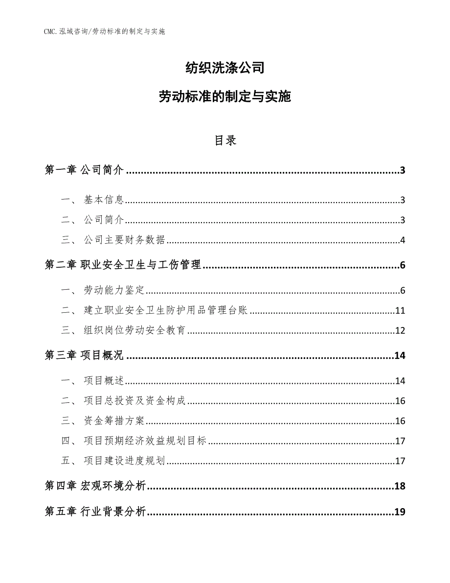 纺织洗涤公司劳动标准的制定与实施（模板）_第1页