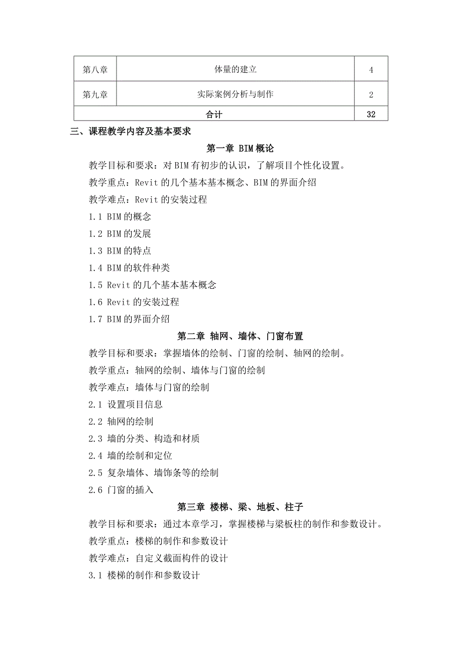 《BIM建筑信息建模-三维建模》课程教学大纲_第2页