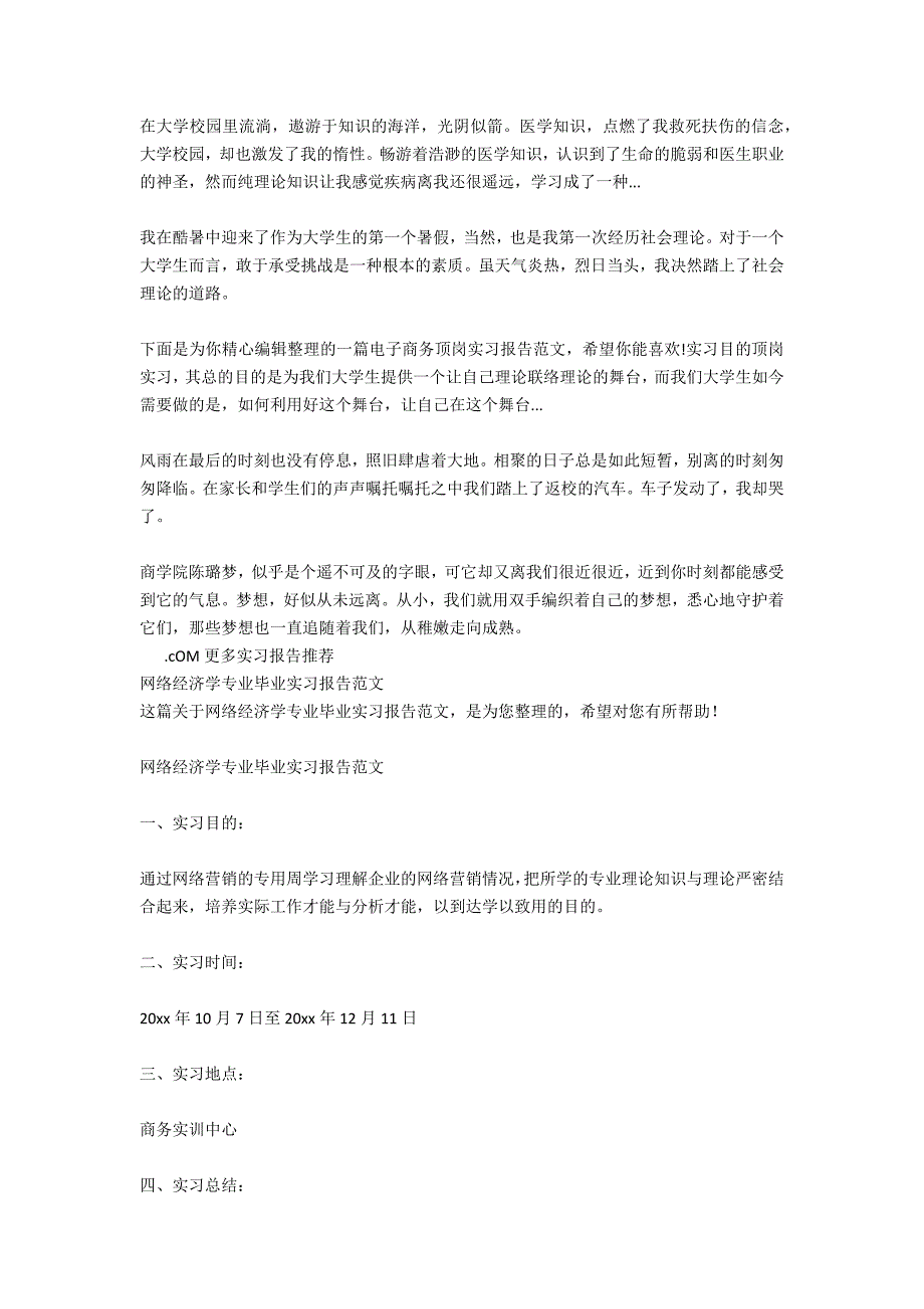 2021年暑假网络经济学专业毕业生实习报告范文_第3页
