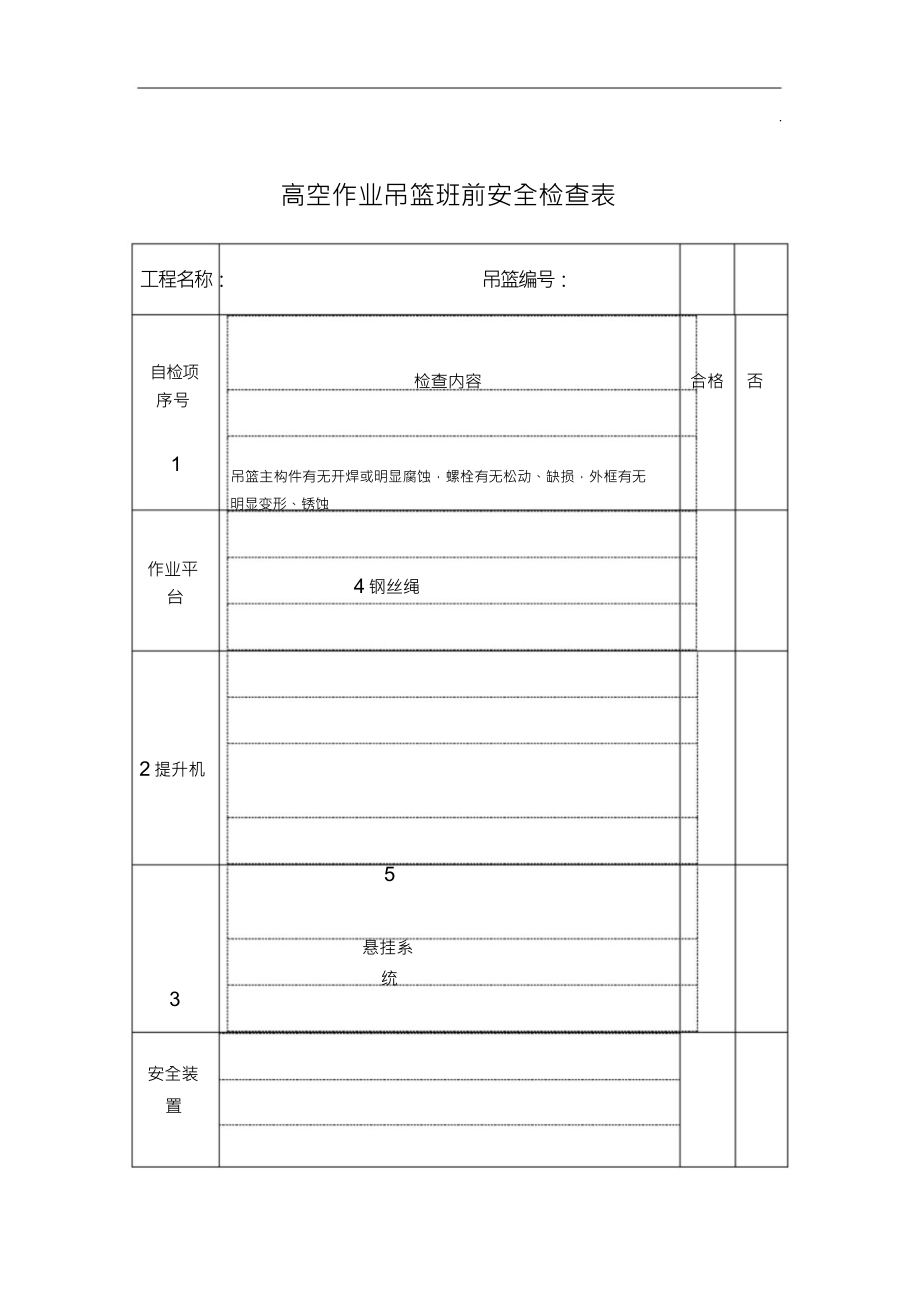 （可编）高空作业吊篮班前安全检查表_第1页