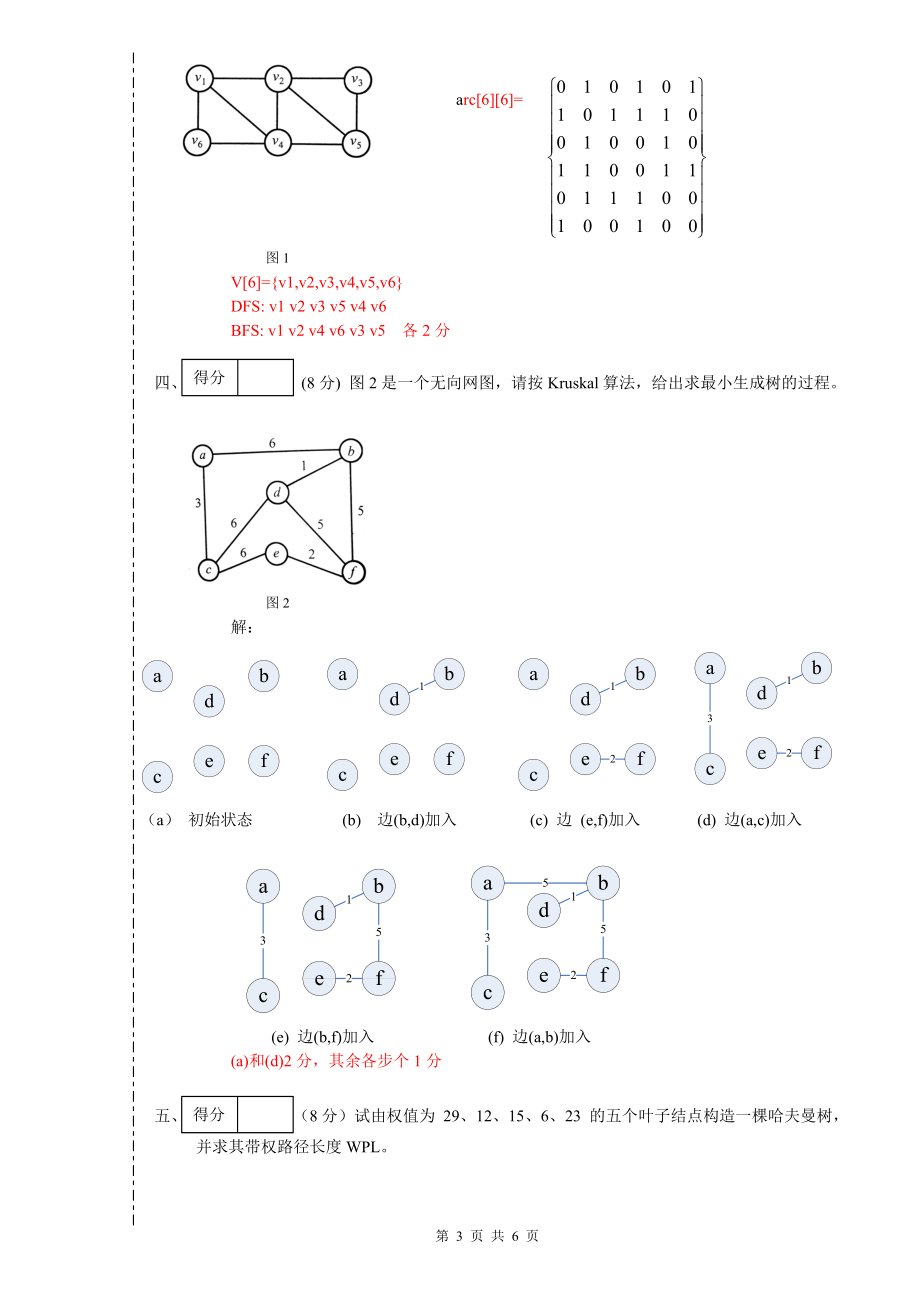 五邑大学-数据结构A卷（附参考答案）_第3页