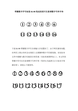 带圈数字序号标签0-99现成美观可任意调整字号和字体附输入教程