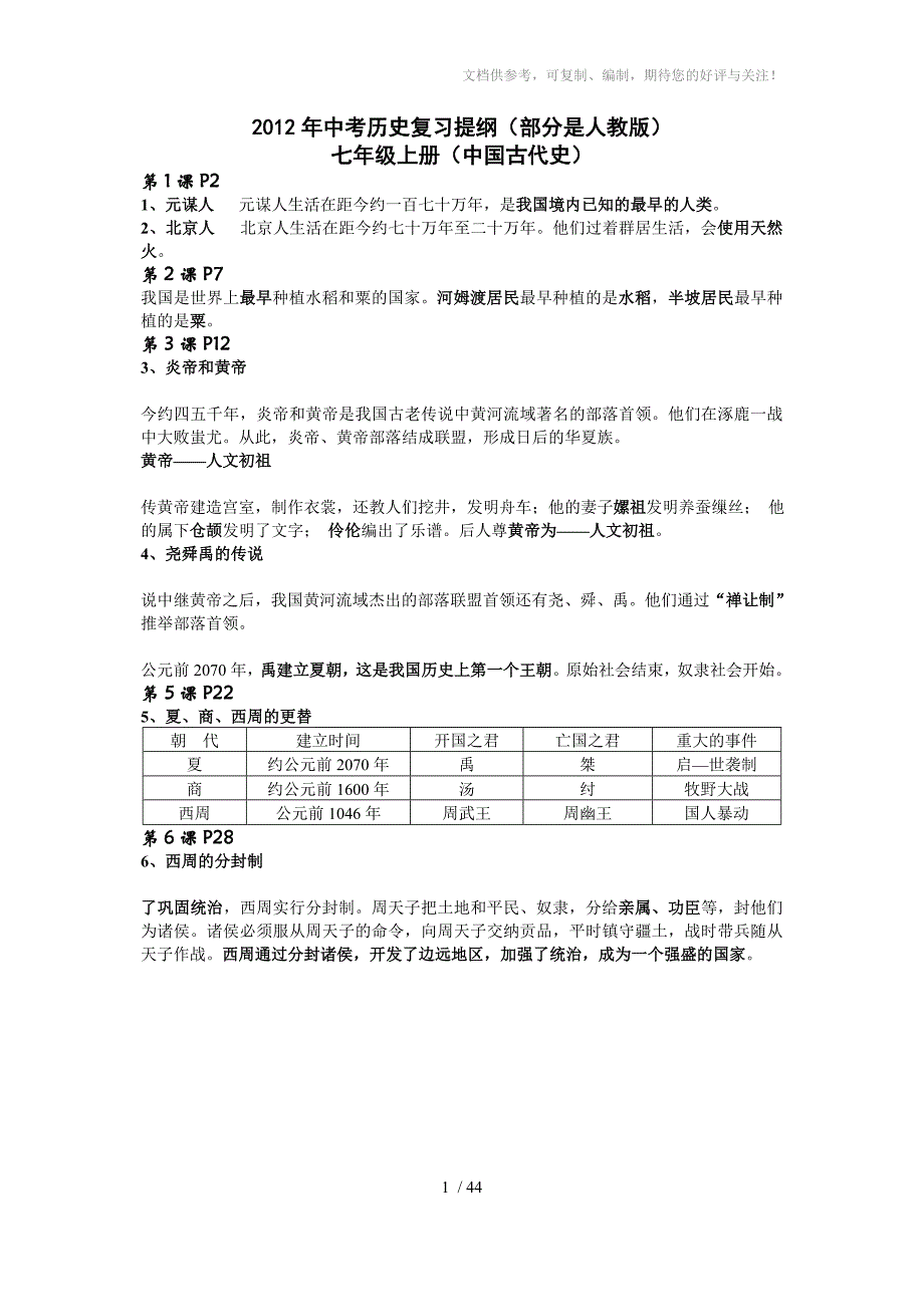 初三历史复习提纲参考_第1页