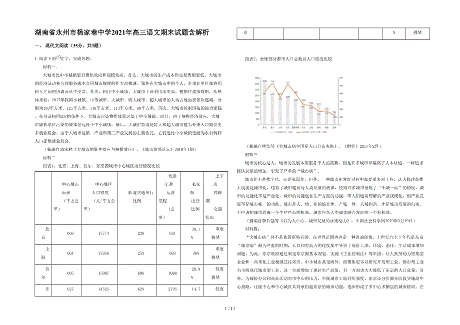 湖南省永州市杨家巷中学2021年高三语文期末试题含解析_第1页