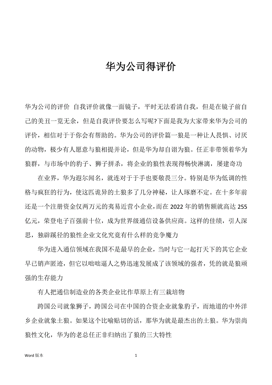 华为公司得评价_第1页