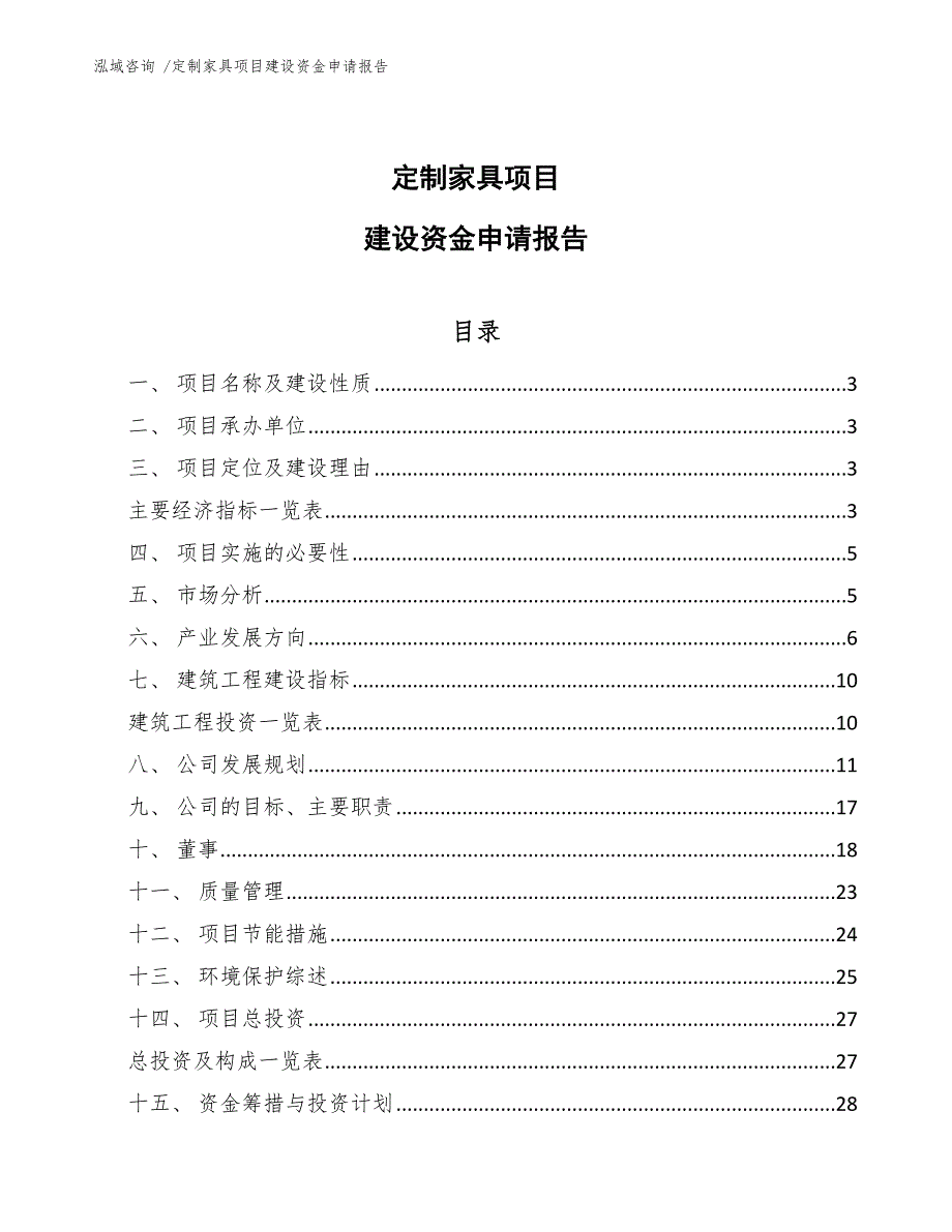 定制家具项目建设资金申请报告（模板参考）_第1页