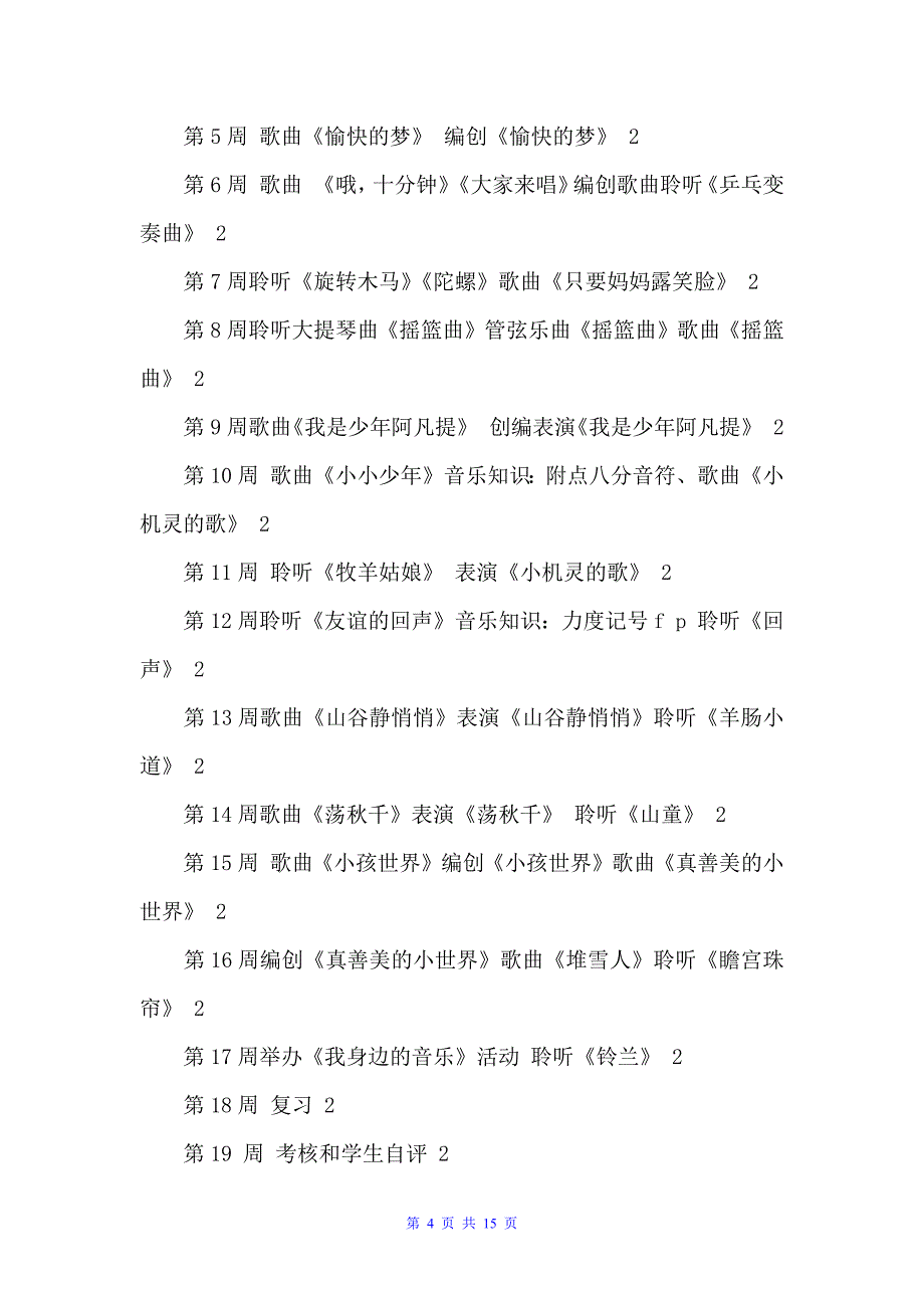 2022小学四年级音乐老师工作计划（教师工作计划）_第4页