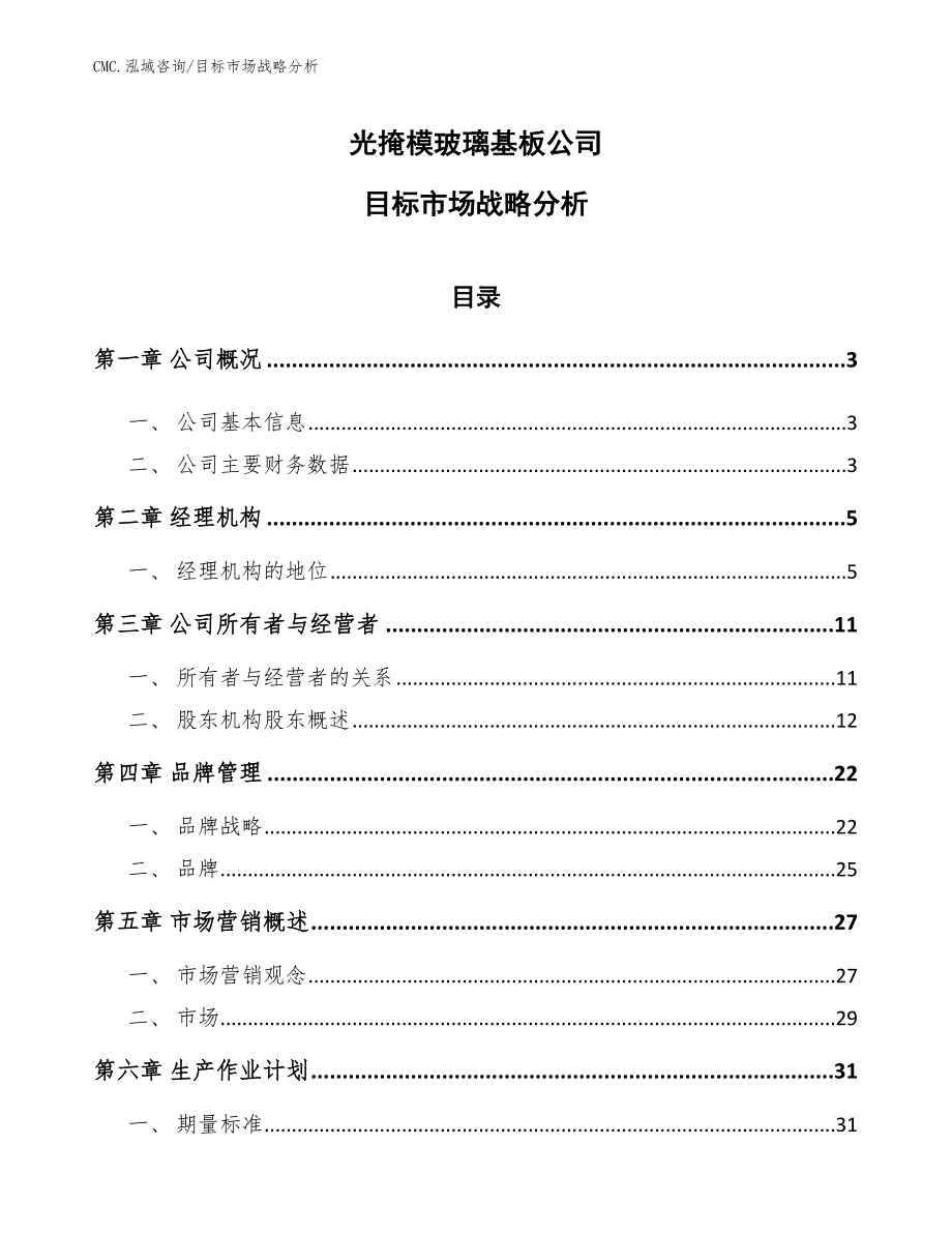 光掩模玻璃基板公司目标市场战略分析（模板）_第1页