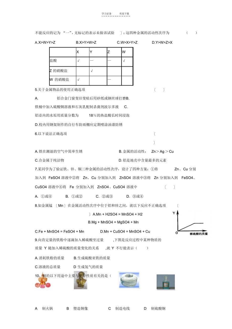 初三化学知识点复习金属和金属材料_第5页