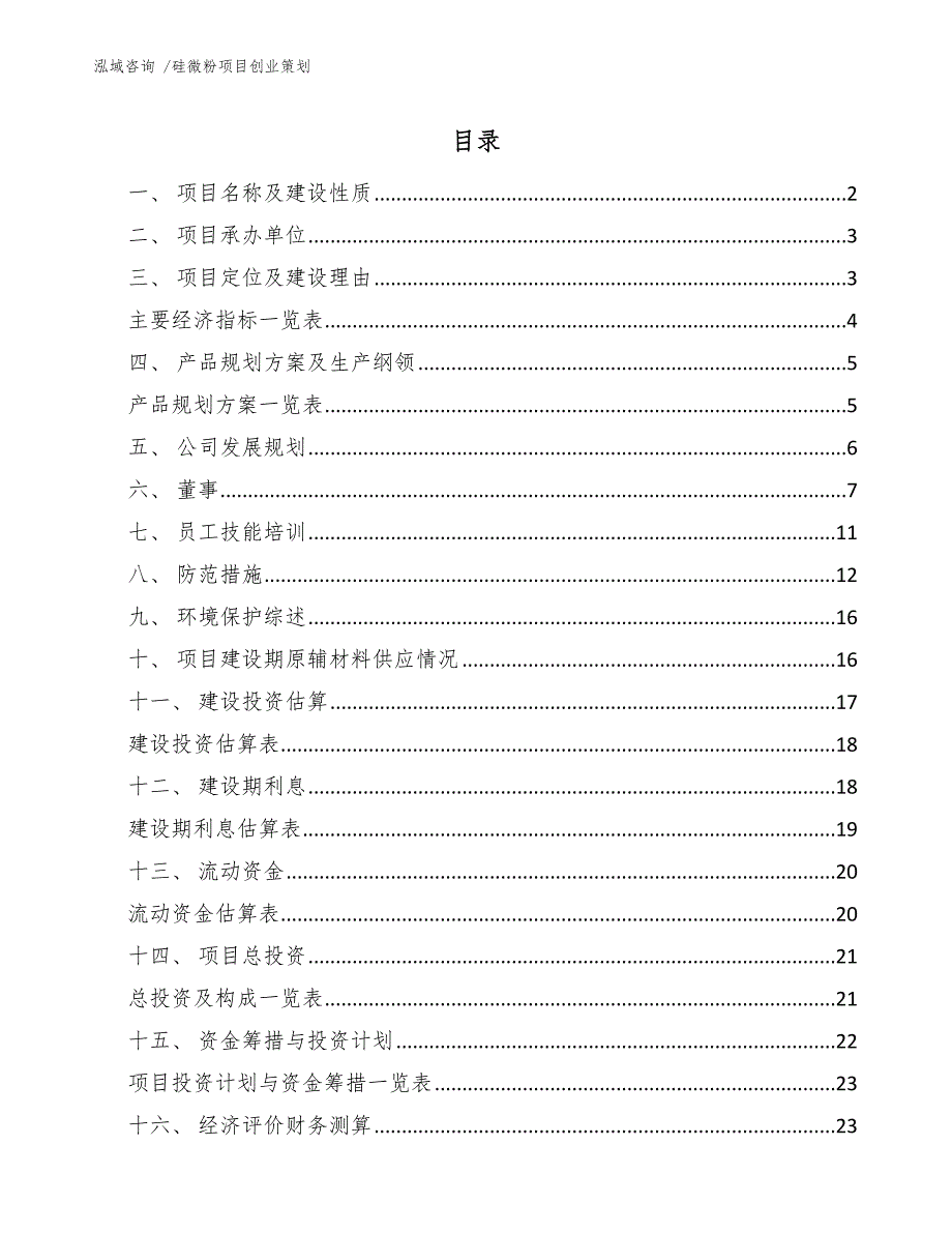 硅微粉项目创业策划（范文模板）_第1页