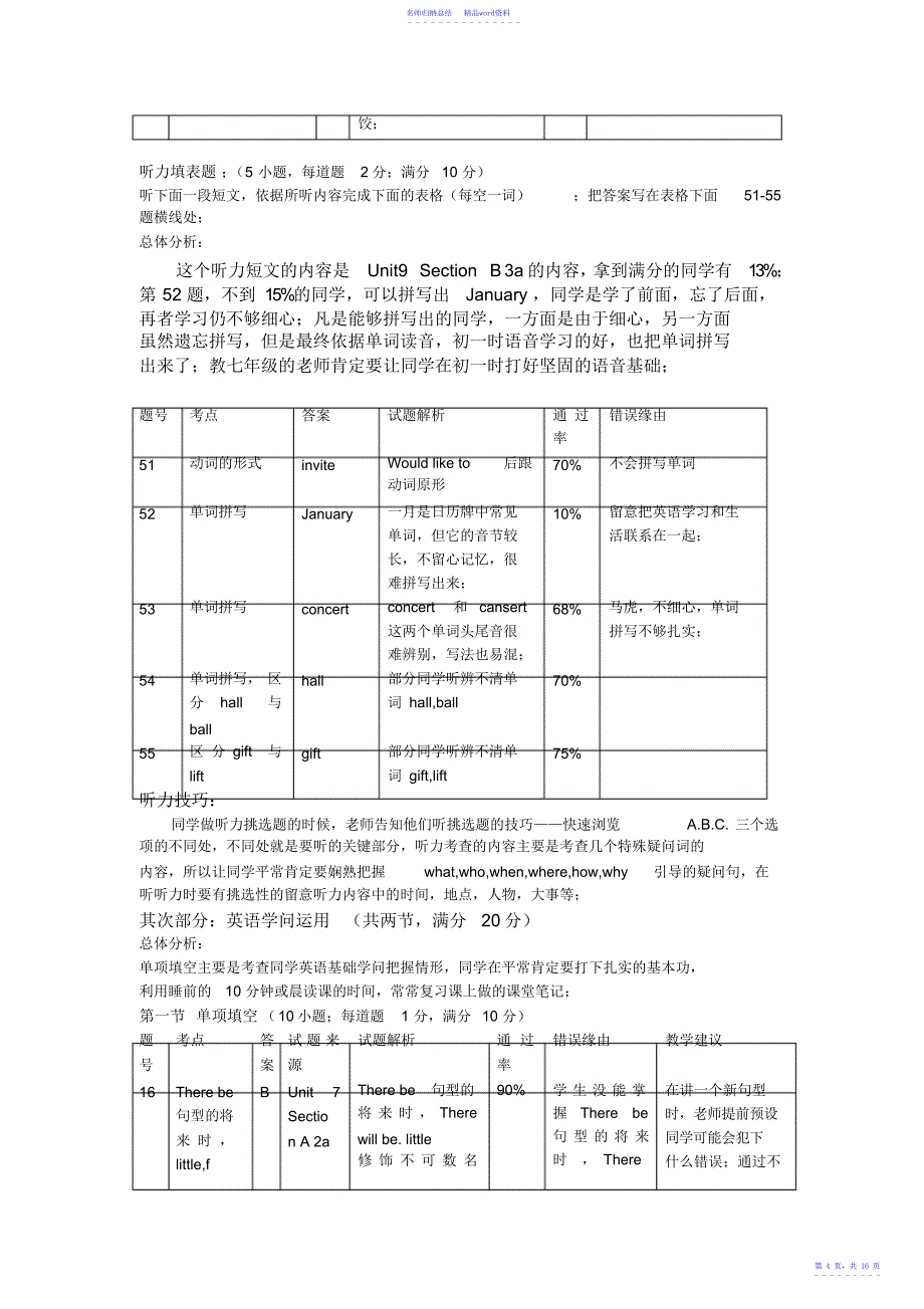 初中英语第一学期期末考试试题分析_第4页