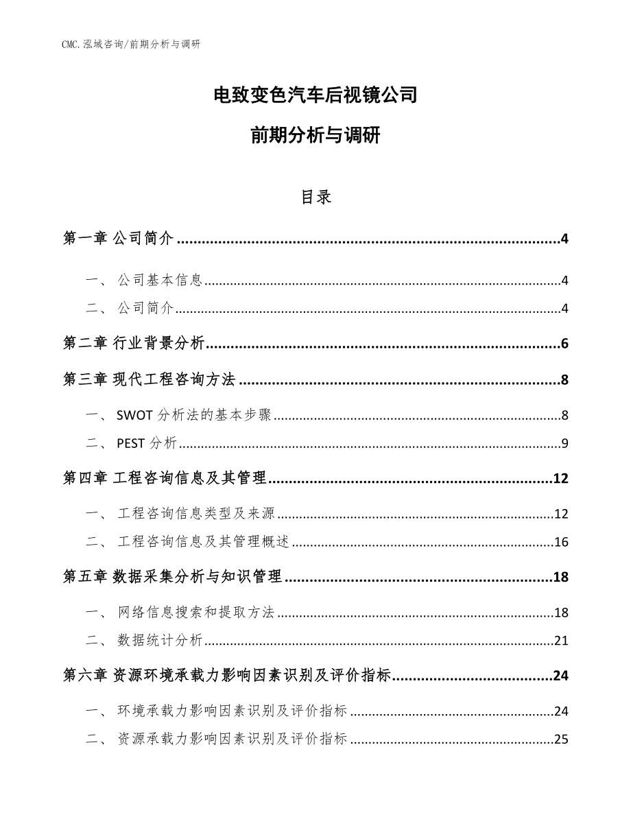 电致变色汽车后视镜公司前期分析与调研（范文）_第1页