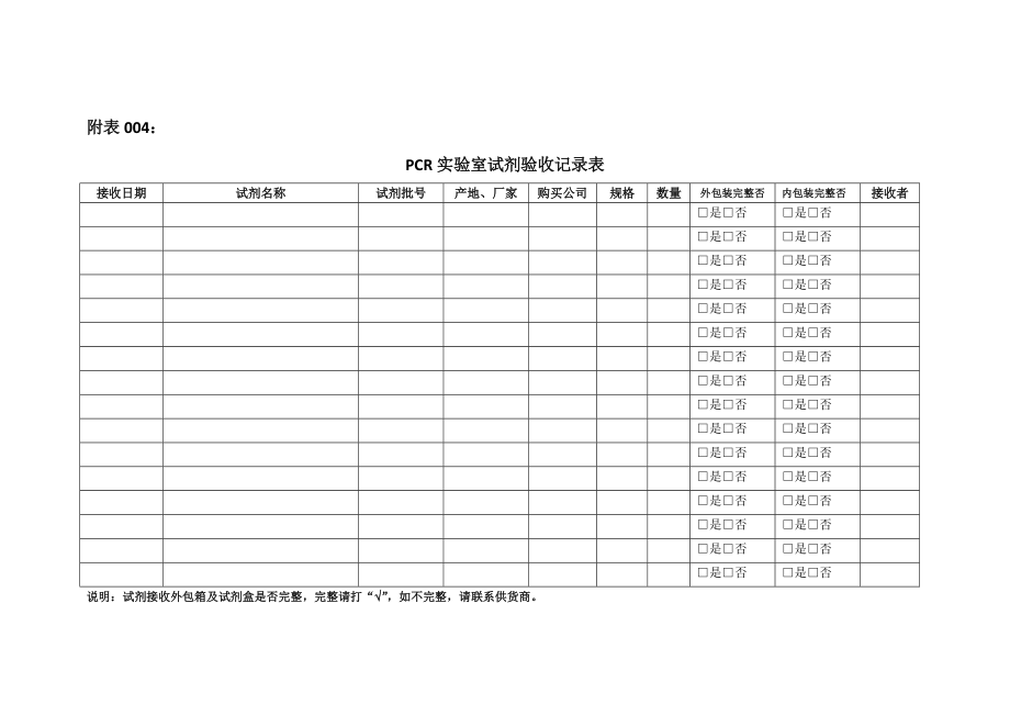 XX医院方舱PCR实验室试剂验收记录表_第1页