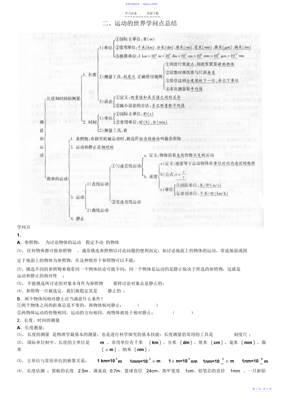 初二物理_二_运动的世界_知识点_第1页