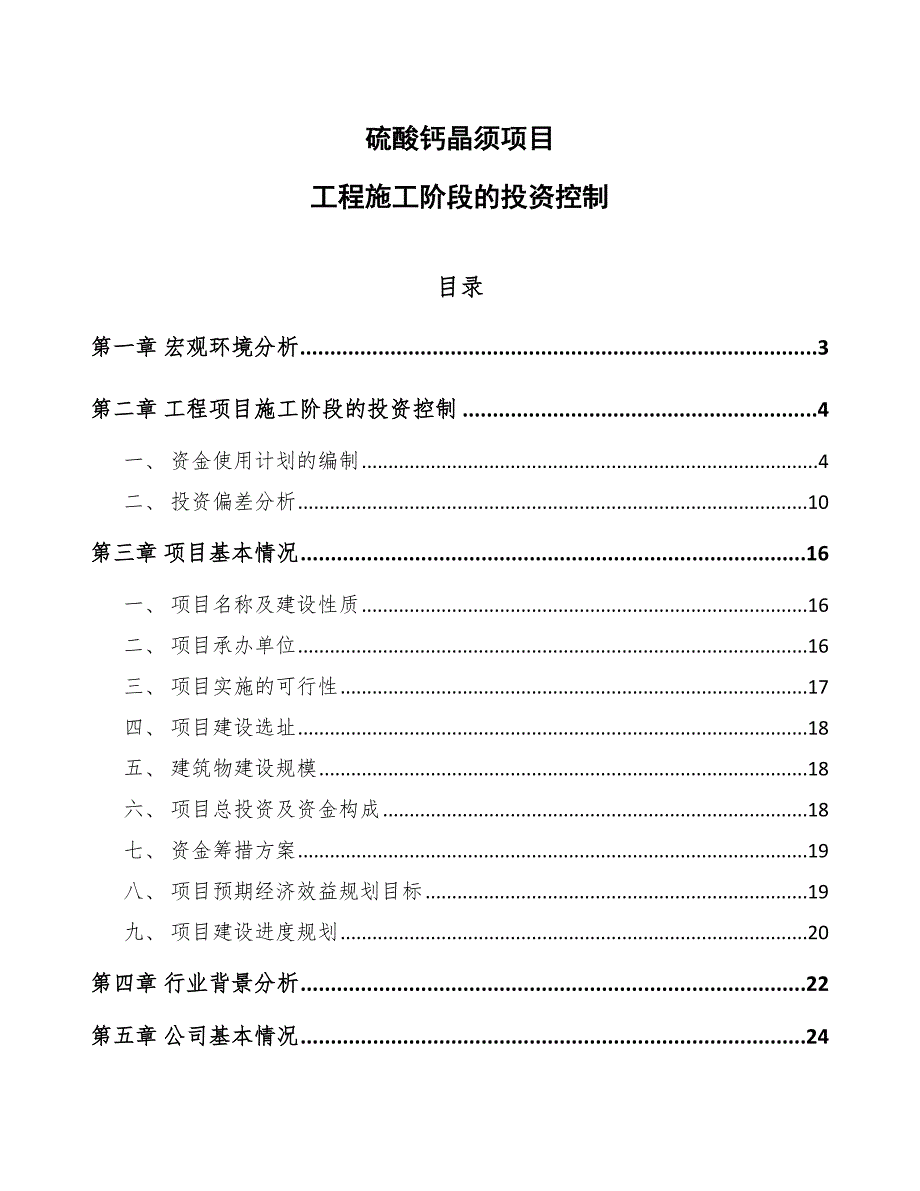 硫酸钙晶须项目工程施工阶段的投资控制（模板）_第1页