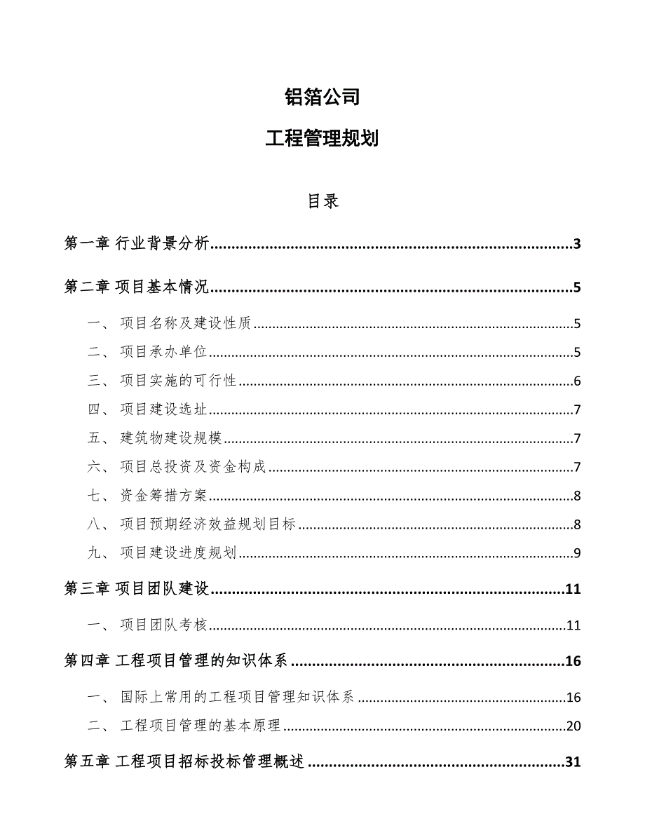 铝箔公司工程管理规划（模板）_第1页