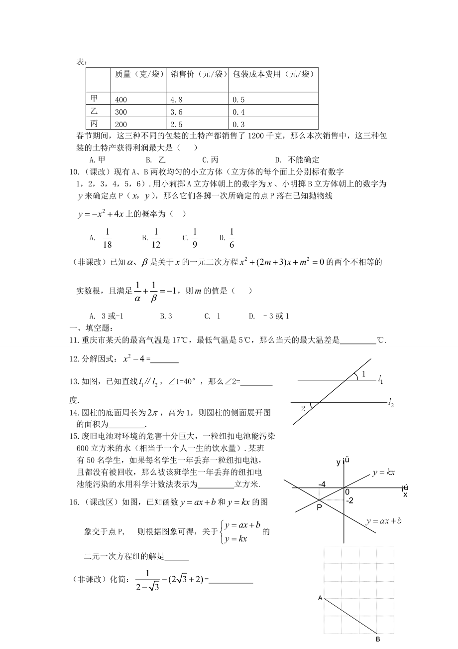 2006重庆中考数学真题及答案_第2页