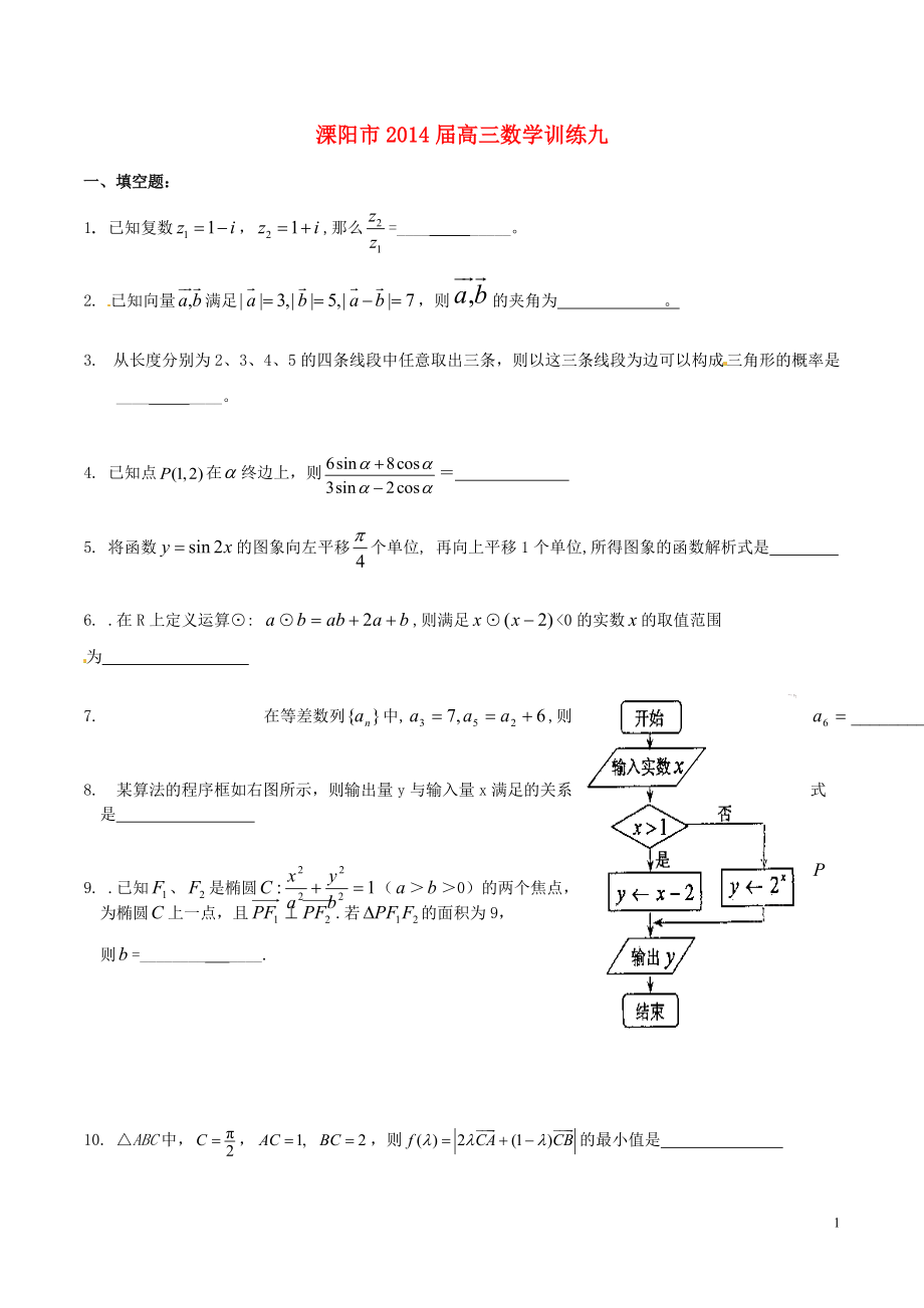 江苏省溧阳市2021高三数学128分训练（9）_第1页