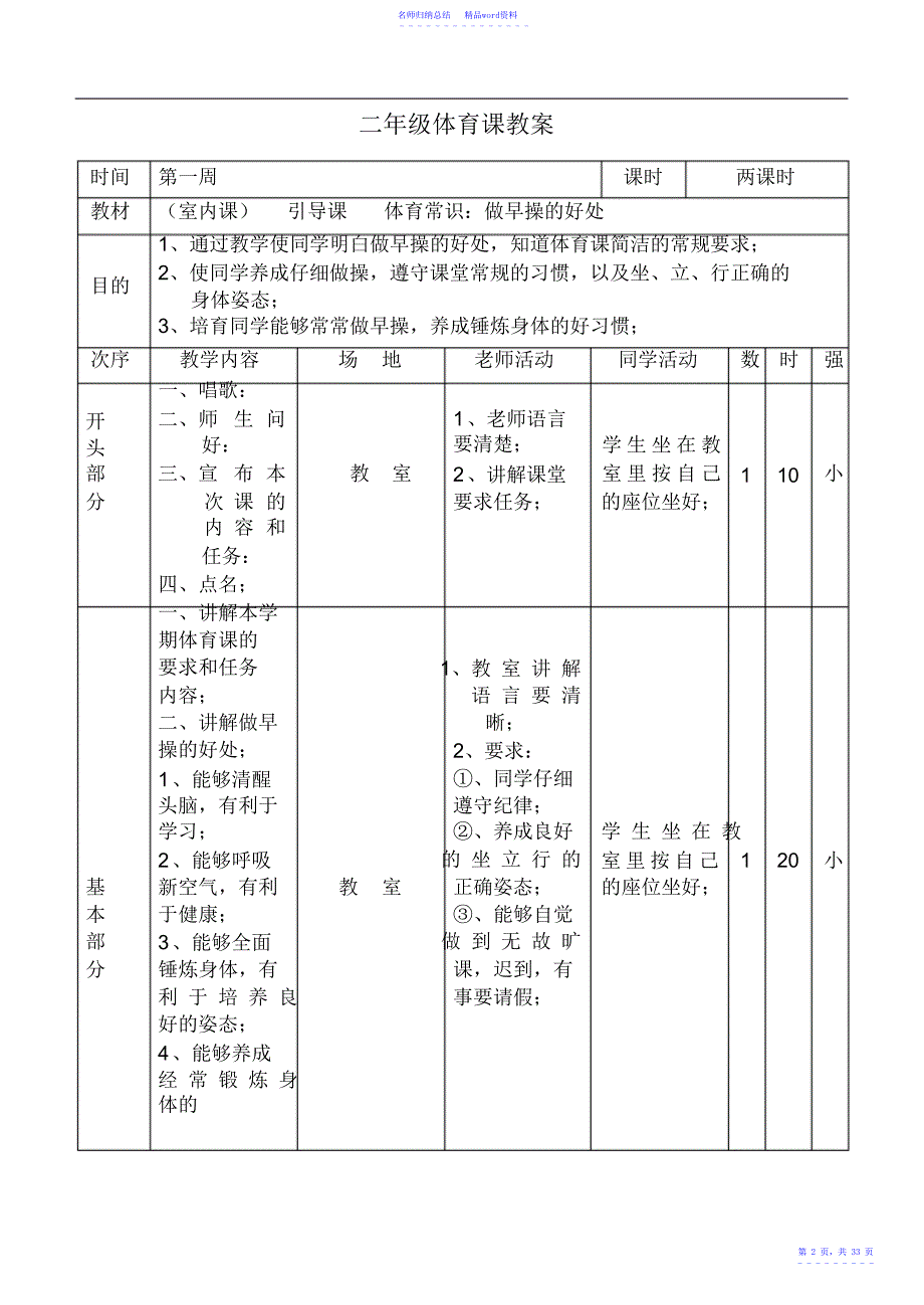 小学二年级体育教案2_第2页