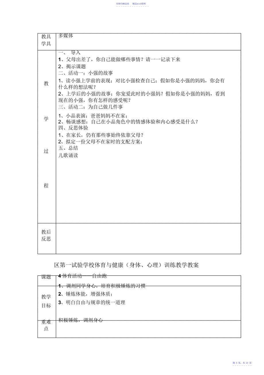 小学四年级下册心理健康教案全册_第5页